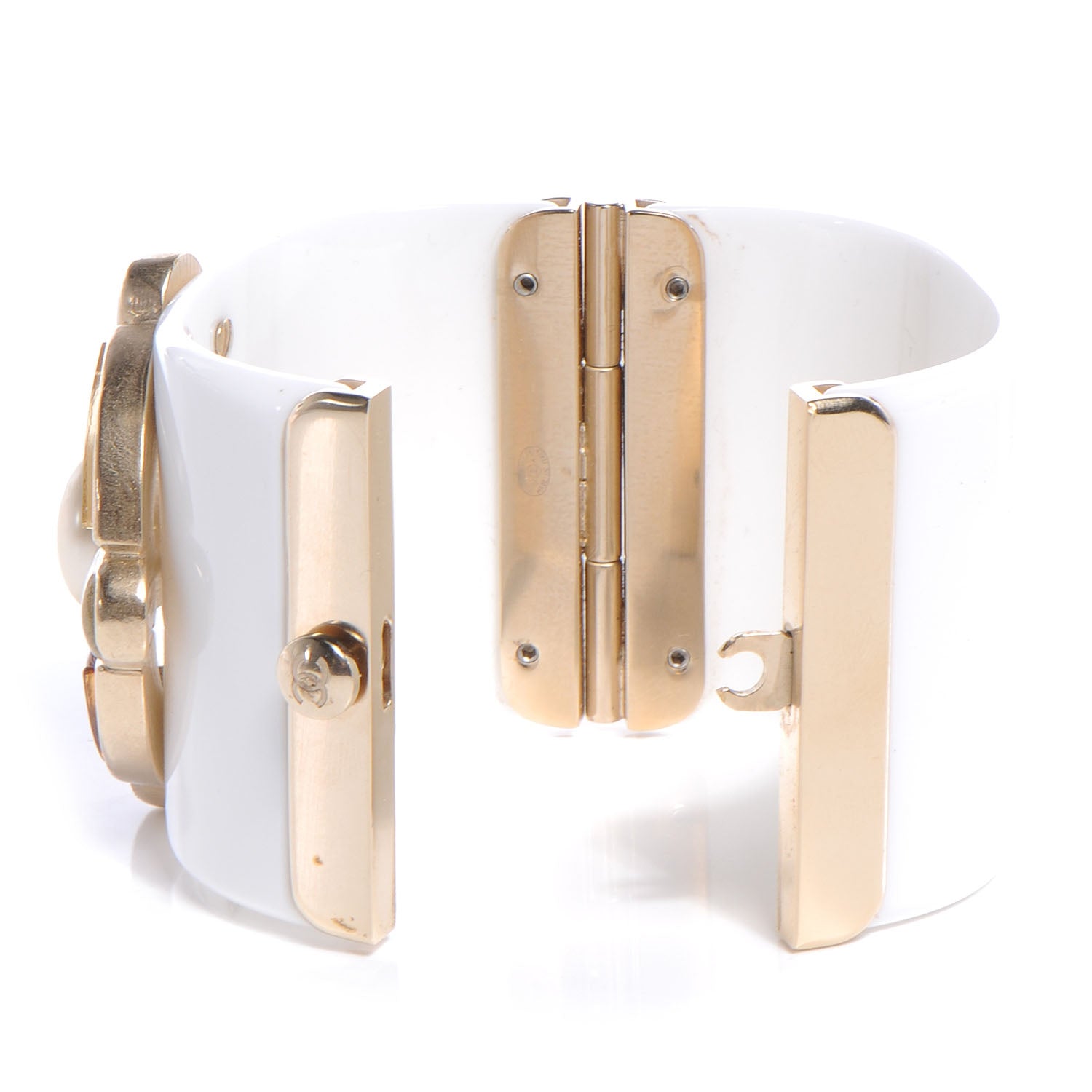 Chanel Resin Gripoix Pearl Wide Cuff White Gold 4 of 5