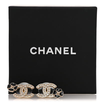 Chanel Metal Resin Crystal CC Flower Earrings Black Gold 5 of 5