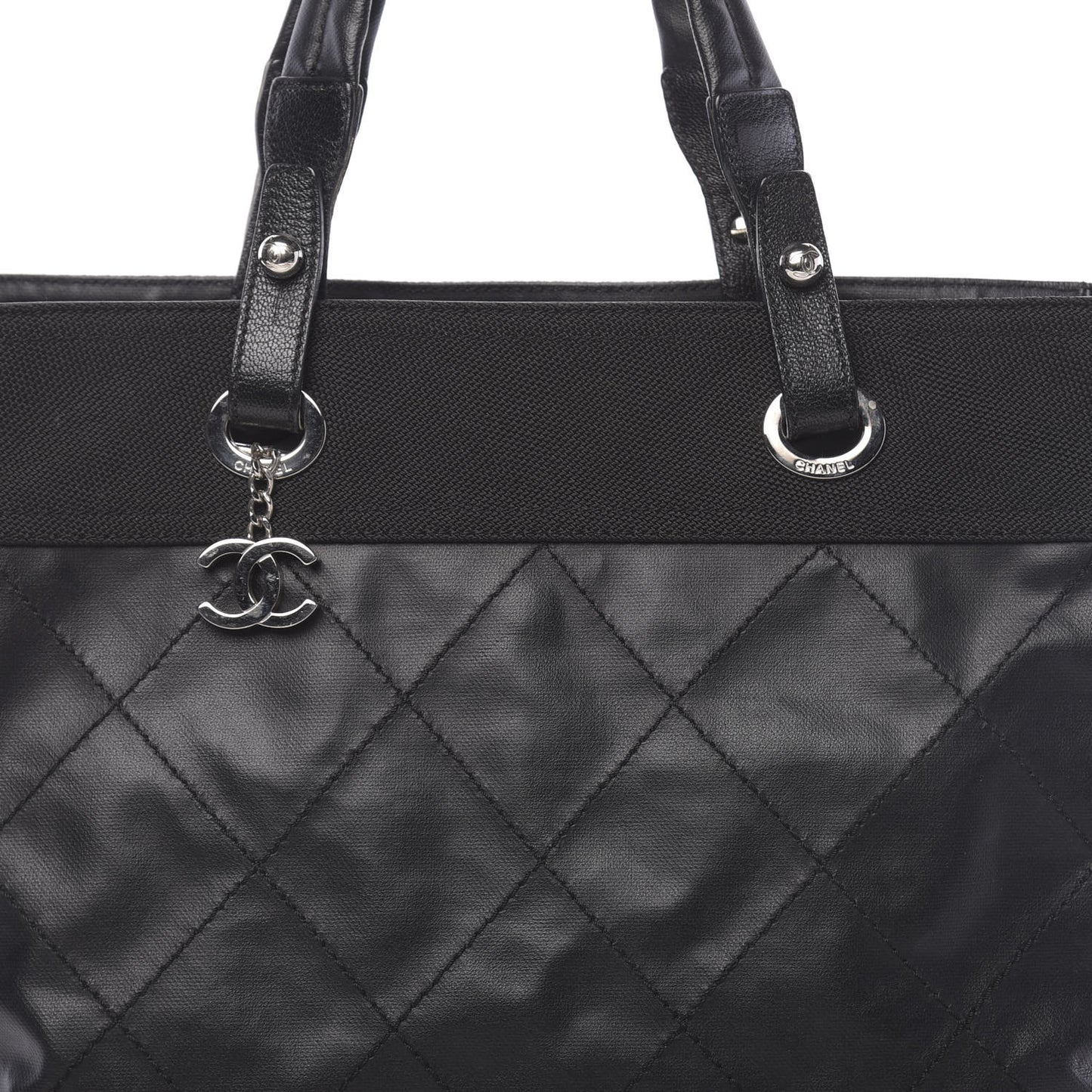 Coated Canvas Quilted Large Paris Biarritz Tote Black