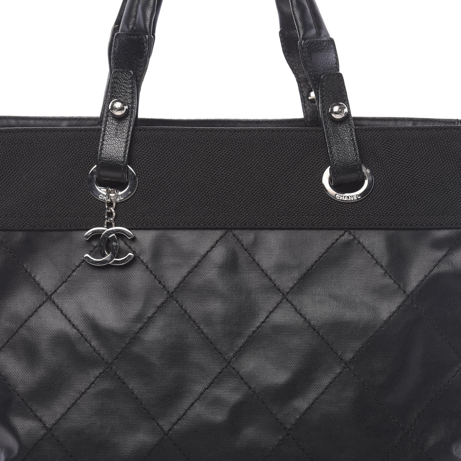 Chanel Coated Canvas Quilted Large Paris Biarritz Tote Black 10 of 10