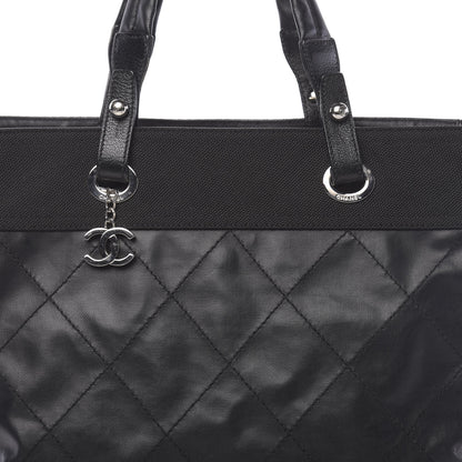 Chanel Coated Canvas Quilted Large Paris Biarritz Tote Black 10 of 10