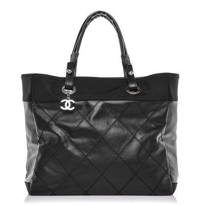 Chanel Coated Canvas Quilted Large Paris Biarritz Tote Black 1 of 7