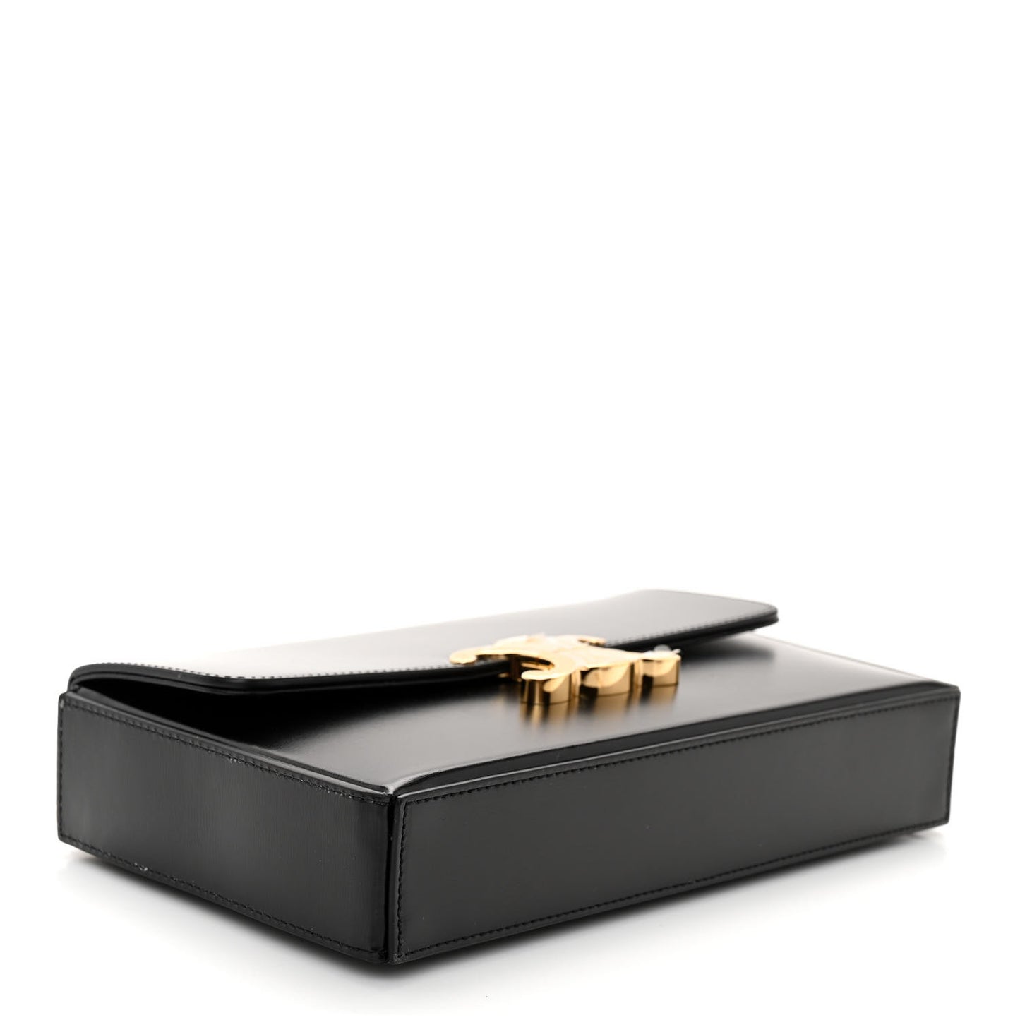 Shiny Calfskin Triomphe Chain Box Bag Black