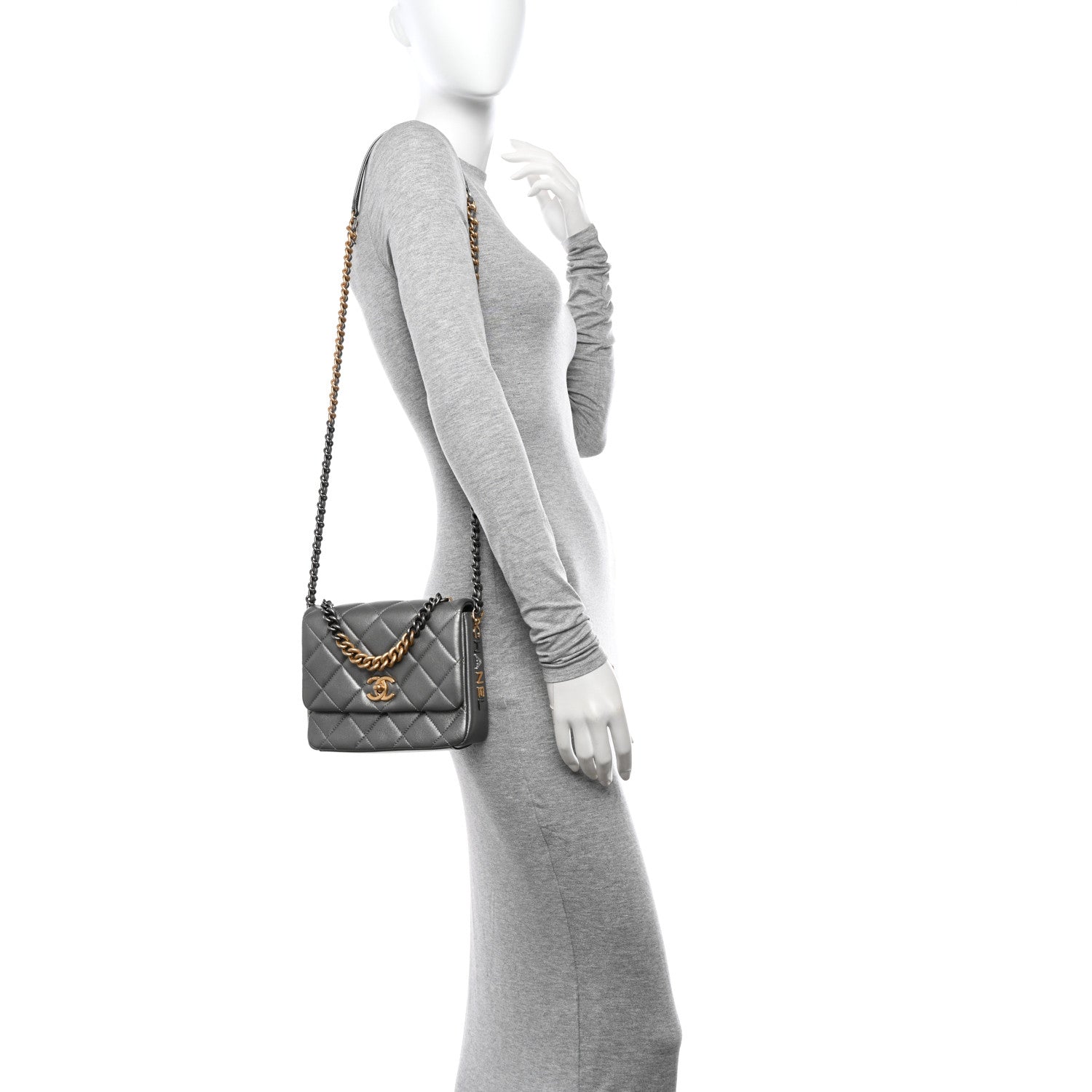 Chanel Metallic Lambskin Quilted Small Side Note Flap Grey 2 of 11