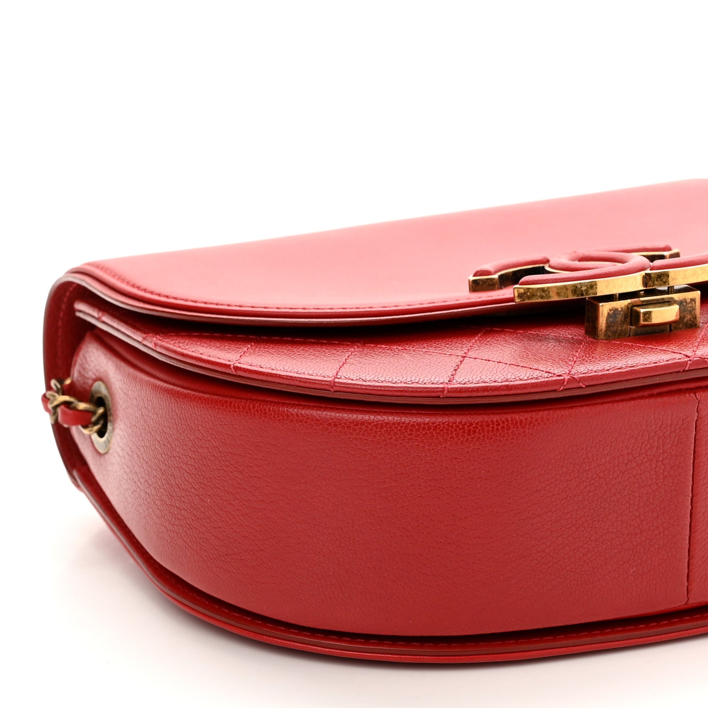 Shiny Calfskin Goatskin Quilted Small Coco Curve Messenger Flap Red