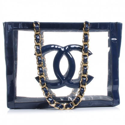 Chanel Vinyl Transparent XL Jumbo CC Chain Tote Navy 1 of 8