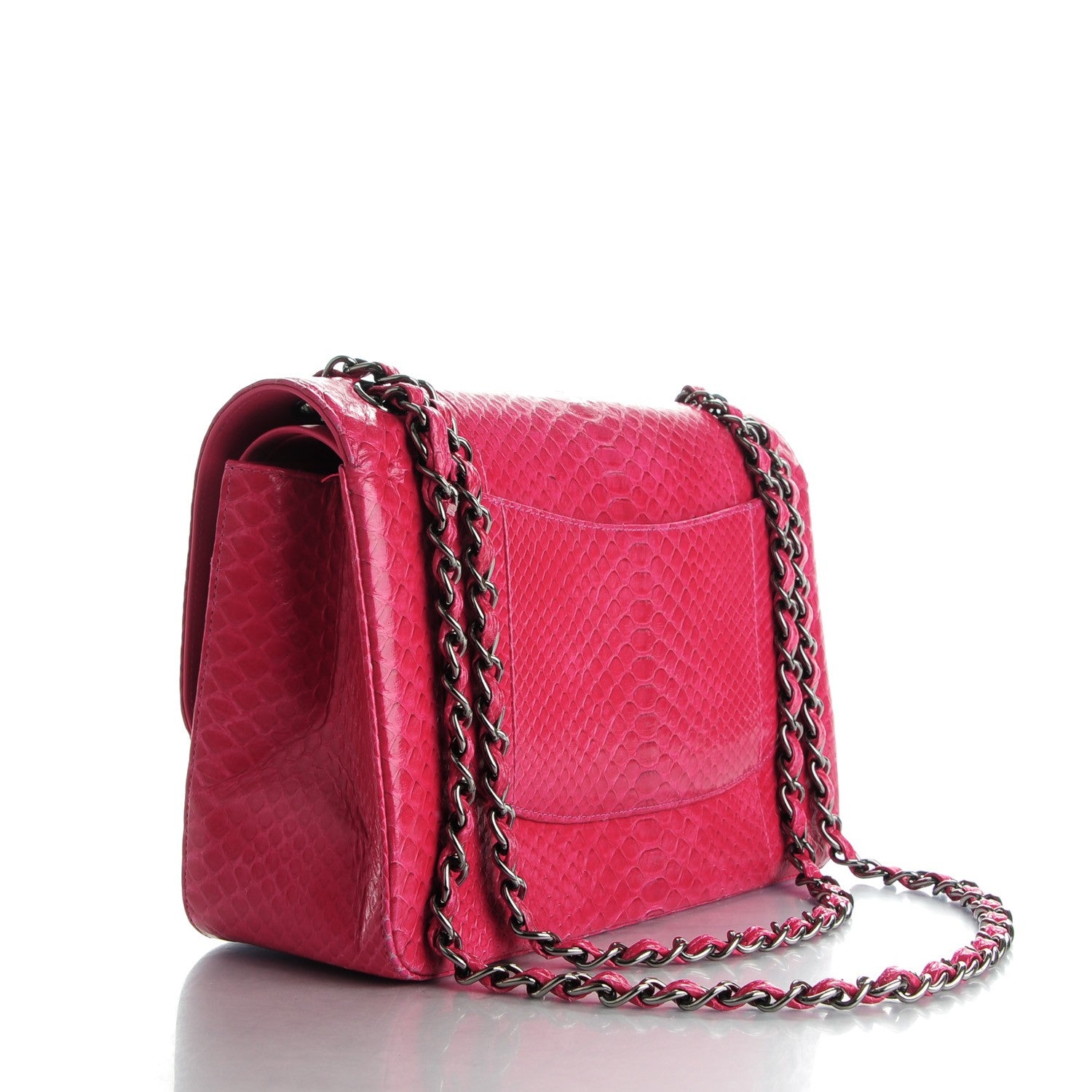 Chanel Python Jumbo Double Flap Dark Pink 3 of 13