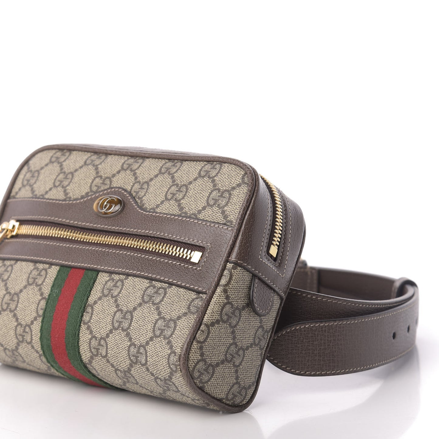 GG Supreme Monogram Web Small Ophidia Belt Bag 75 30 Dark Brown