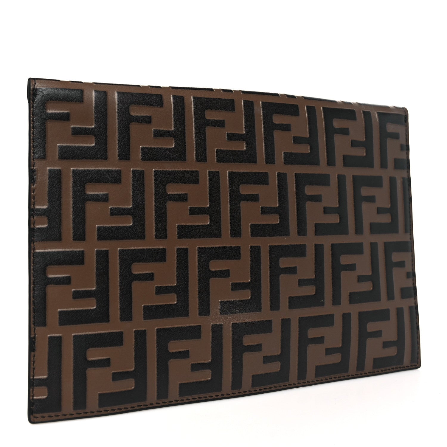 Fendi Vitello Soft F is Fendi Bi-Color FF 1974 Embossed Envelope Pouch Maya Black 3 of 9