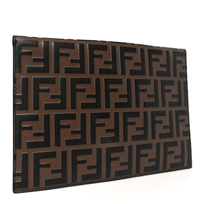 Fendi Vitello Soft F is Fendi Bi-Color FF 1974 Embossed Envelope Pouch Maya Black 3 of 9