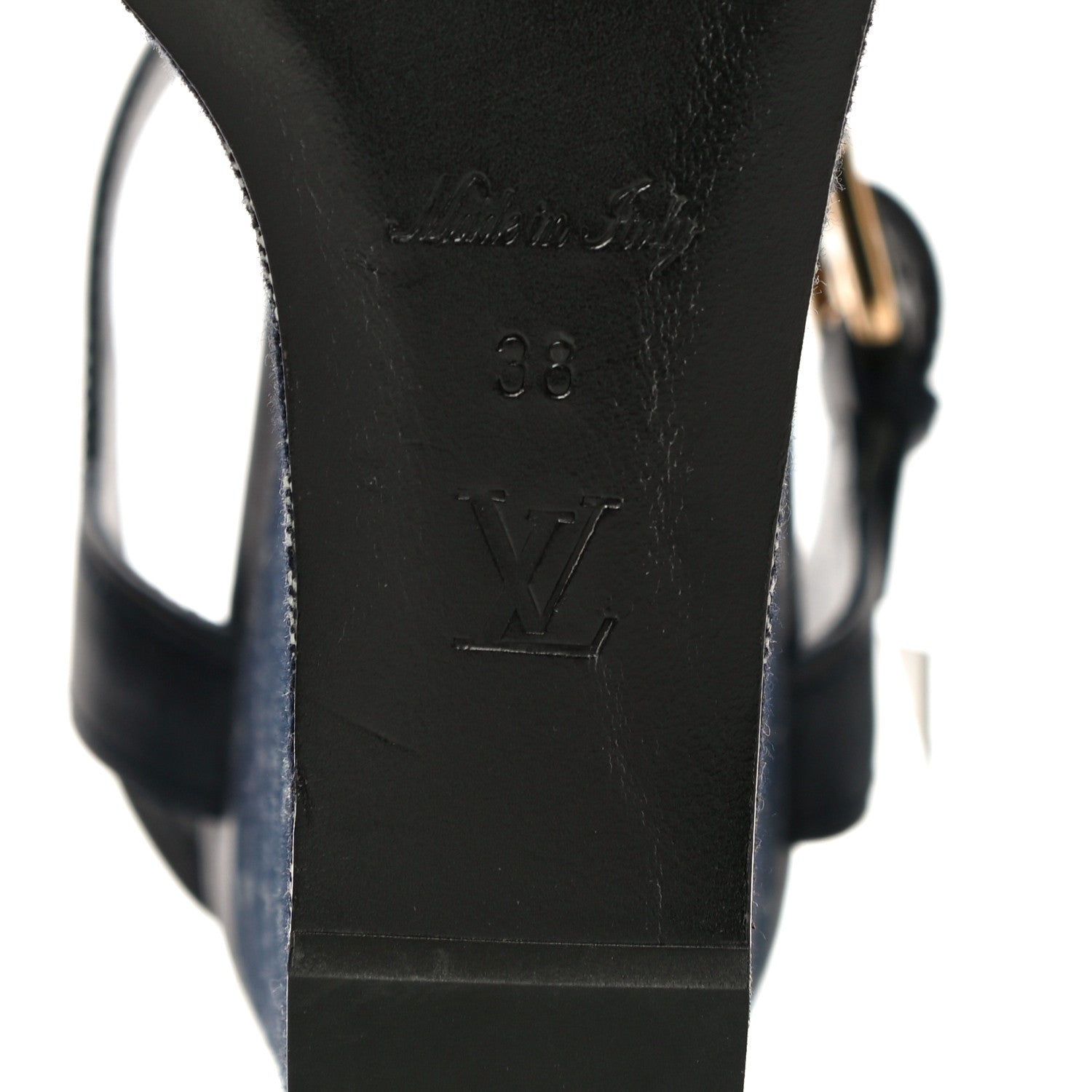 Louis Vuitton Calfskin Monogram Denim Waterfall Wedge Sandals 38 Blue 8 of 18