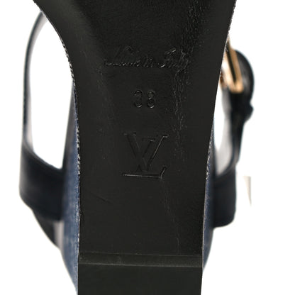 Louis Vuitton Calfskin Monogram Denim Waterfall Wedge Sandals 38 Blue 8 of 18