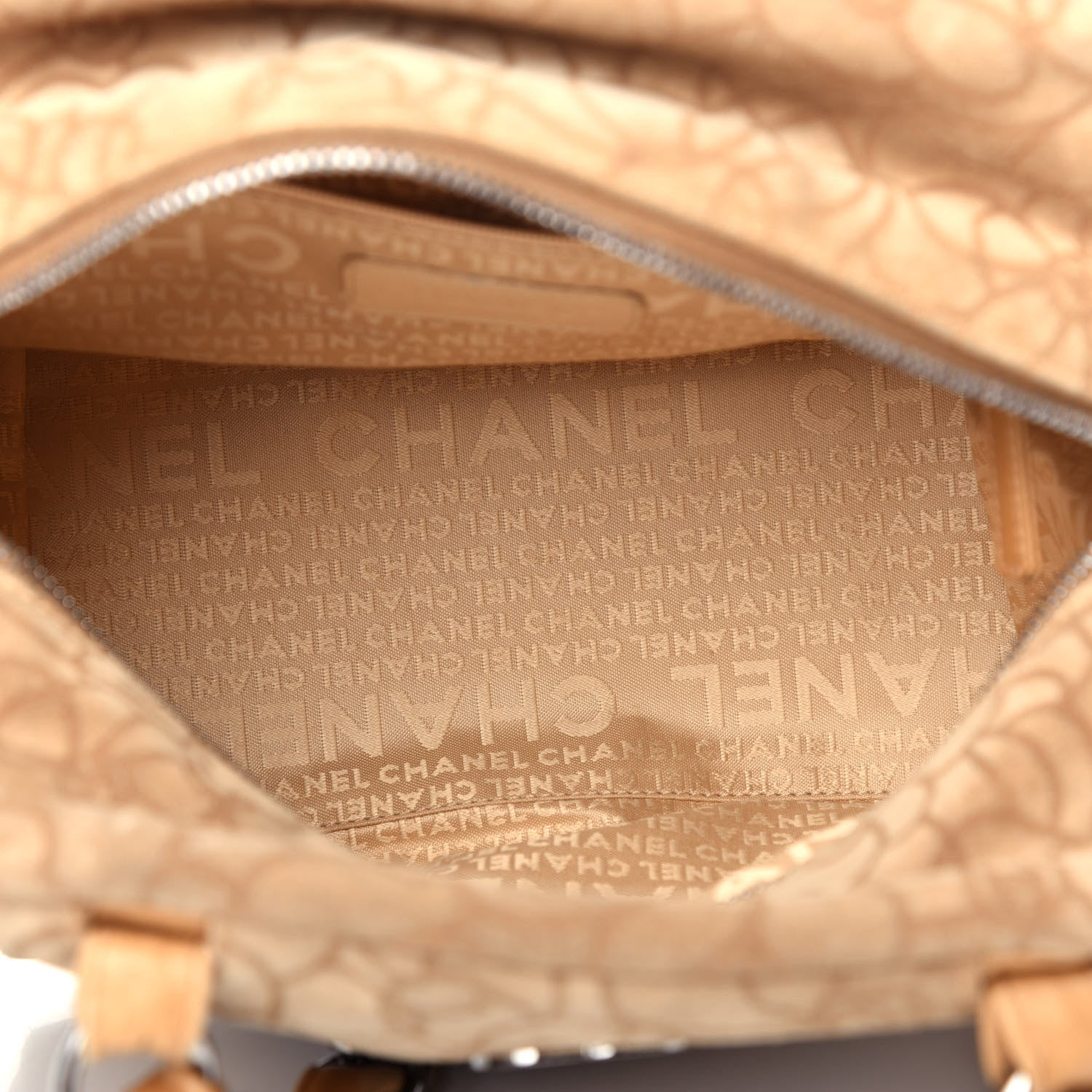 Chanel Suede Camellia Embossed Bowling Bag Beige 5 of 11
