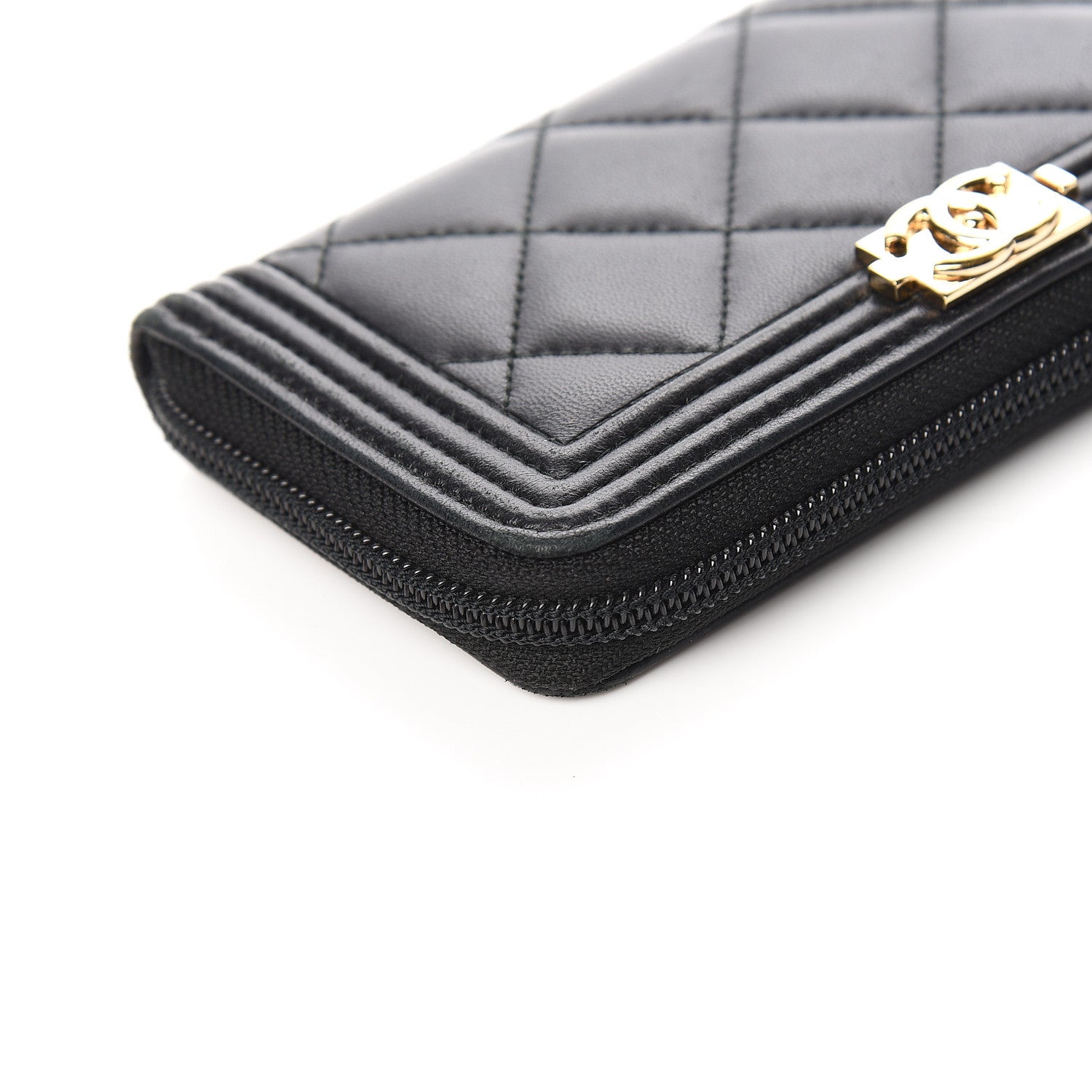 Chanel Lambskin Quilted Small Boy Zip Around Wallet Black 11 of 13