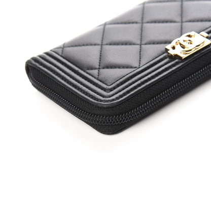 Chanel Lambskin Quilted Small Boy Zip Around Wallet Black 11 of 13