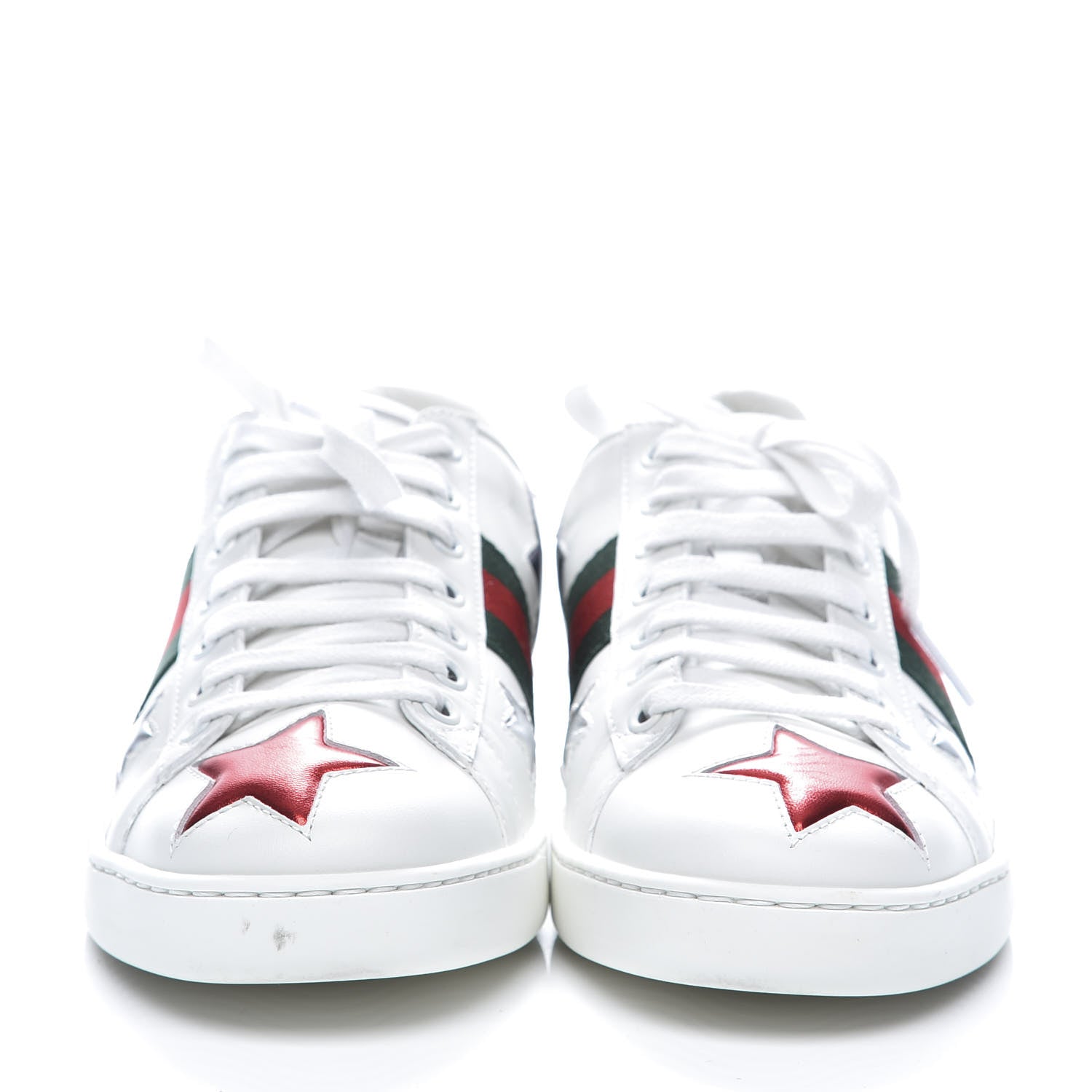 Gucci Calfskin Ayers Web Star Embroidered Womens Ace Sneakers 37.5 White Multi 2 of 11