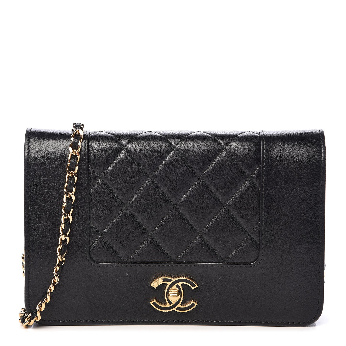 Sheepskin Quilted Mademoiselle Vintage Wallet On Chain WOC Black