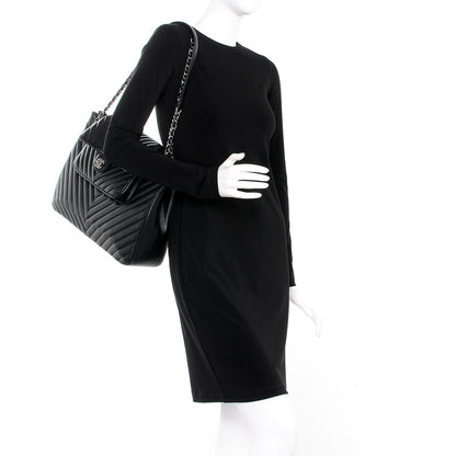 Chanel Caviar Chevron Quilted Flap Tote Black 2 of 7