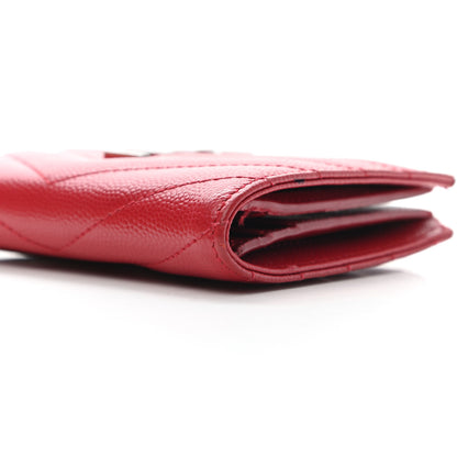 Saint Laurent Grain De Poudre Matelasse Chevron Monogram Zipped Card Case Rouge Eros 9 of 10