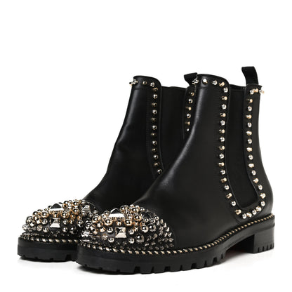 Christian Louboutin Calfskin Studded Chasse A Clou Flat Chelsea Boots 41 Black 3 of 11