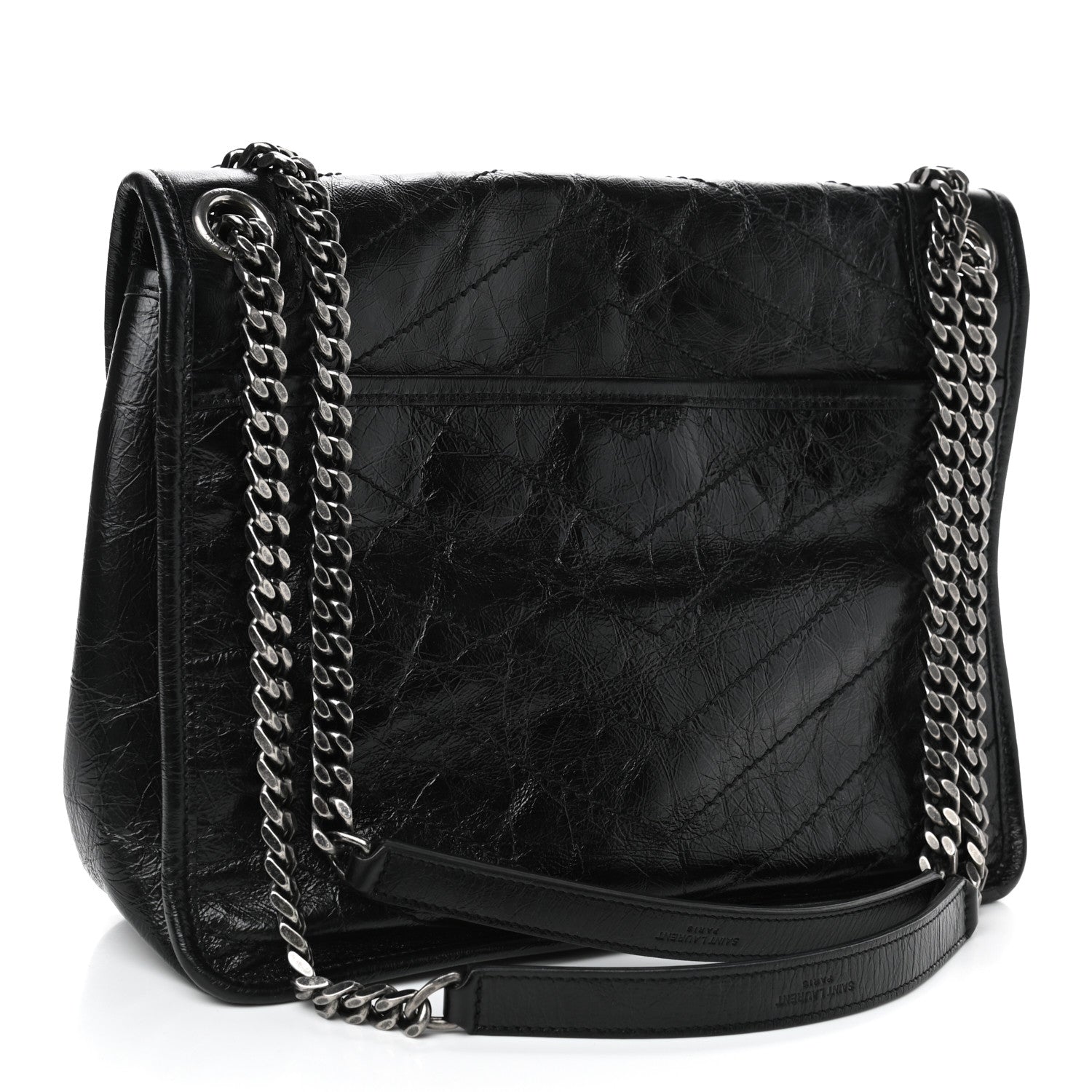 Saint Laurent Crinkled Calfskin Matelasse Monogram Medium Niki Chain Satchel Black 2 of 4