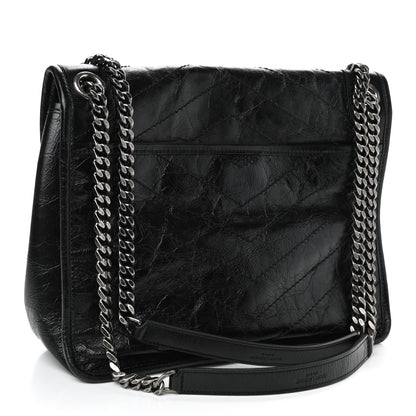 Saint Laurent Crinkled Calfskin Matelasse Monogram Medium Niki Chain Satchel Black 2 of 4