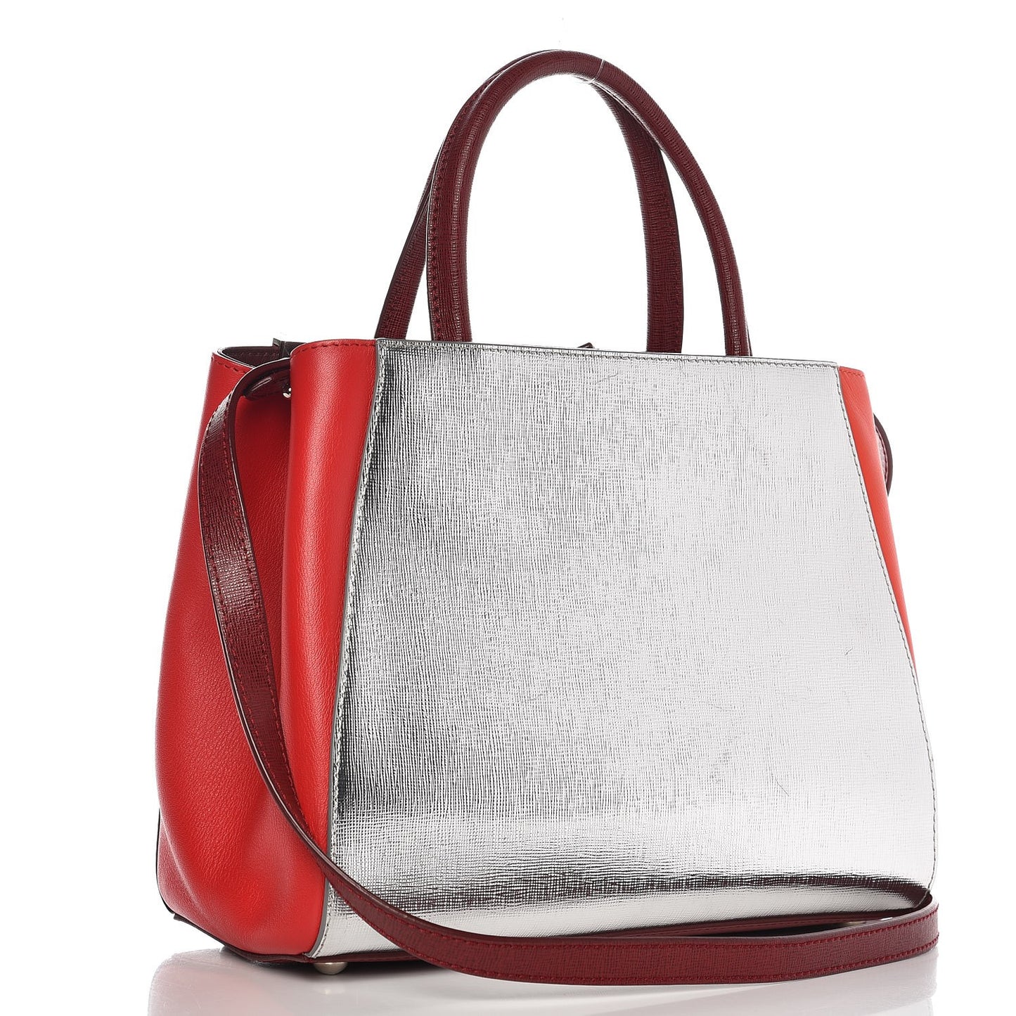 Vitello Elite Calfskin Colorblock Petite 2Jours Tote Argento Rosso