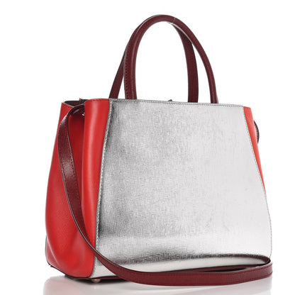 Fendi Vitello Elite Calfskin Colorblock Petite 2Jours Tote Argento Rosso 4 of 10