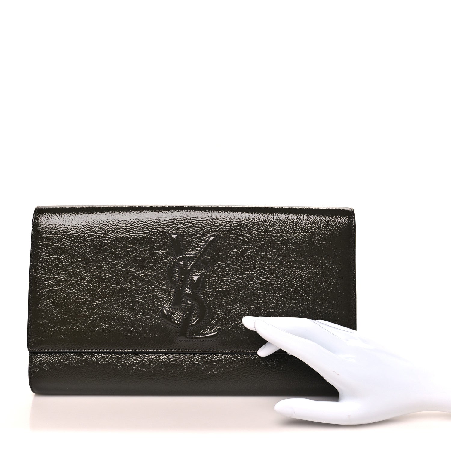 Saint Laurent Textured Patent Monogram Large Belle De Jour Green 2 of 7