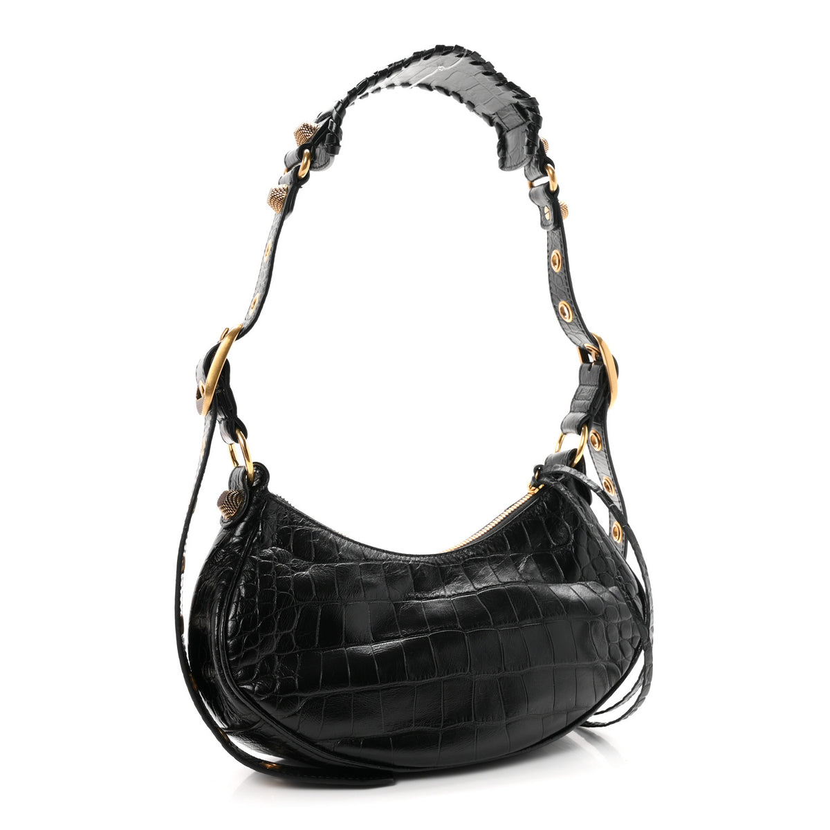 Balenciaga Extra Supple Calfskin Crocodile Embossed Le Cagole Shoulder Bag XS Black 4 of 11