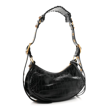 Balenciaga Extra Supple Calfskin Crocodile Embossed Le Cagole Shoulder Bag XS Black 4 of 11