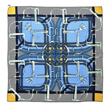 Hermes Cashmere Silk Mors A Jouets Chemise Shawl 140 Bleu Ciel Marine 1 of 6