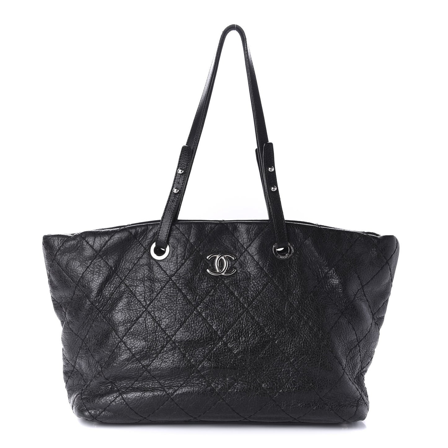 Glazed Calfskin Large On The Road Tote Black