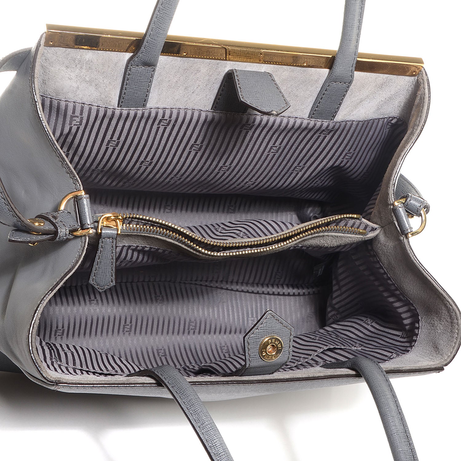 Fendi Vitello Elite Flamingo Regular 2Jours Tote Grigio Grigio Chiaro 7 of 11