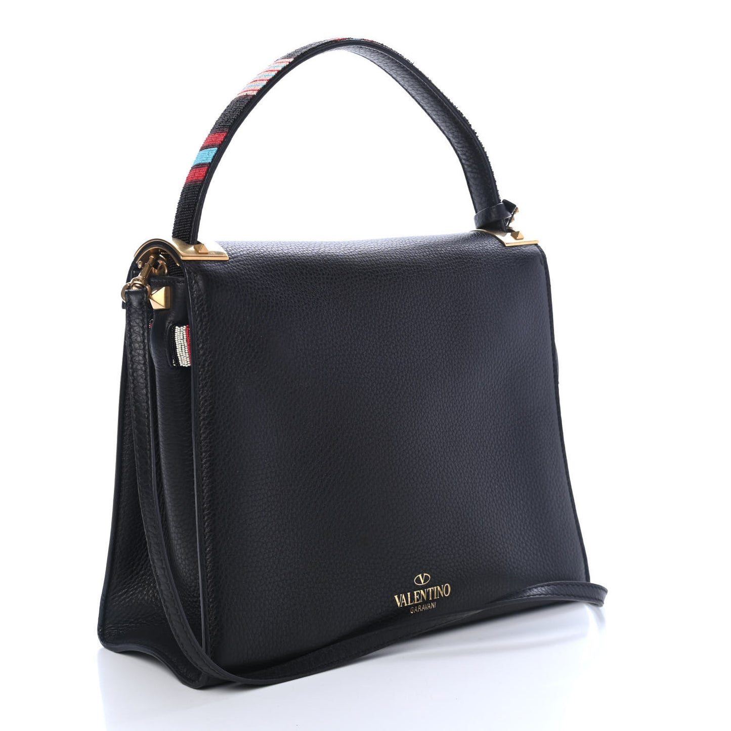 Pebbled Calfskin Beaded Medium My Rockstud Frame Bag Black