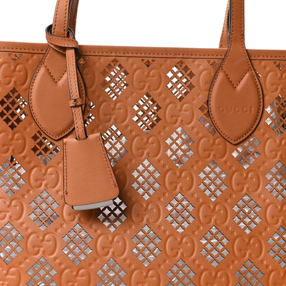 Gucci Calfskin GG Monogram Diamond Cut Medium Ophidia Tote Bag Brown 7 of 9