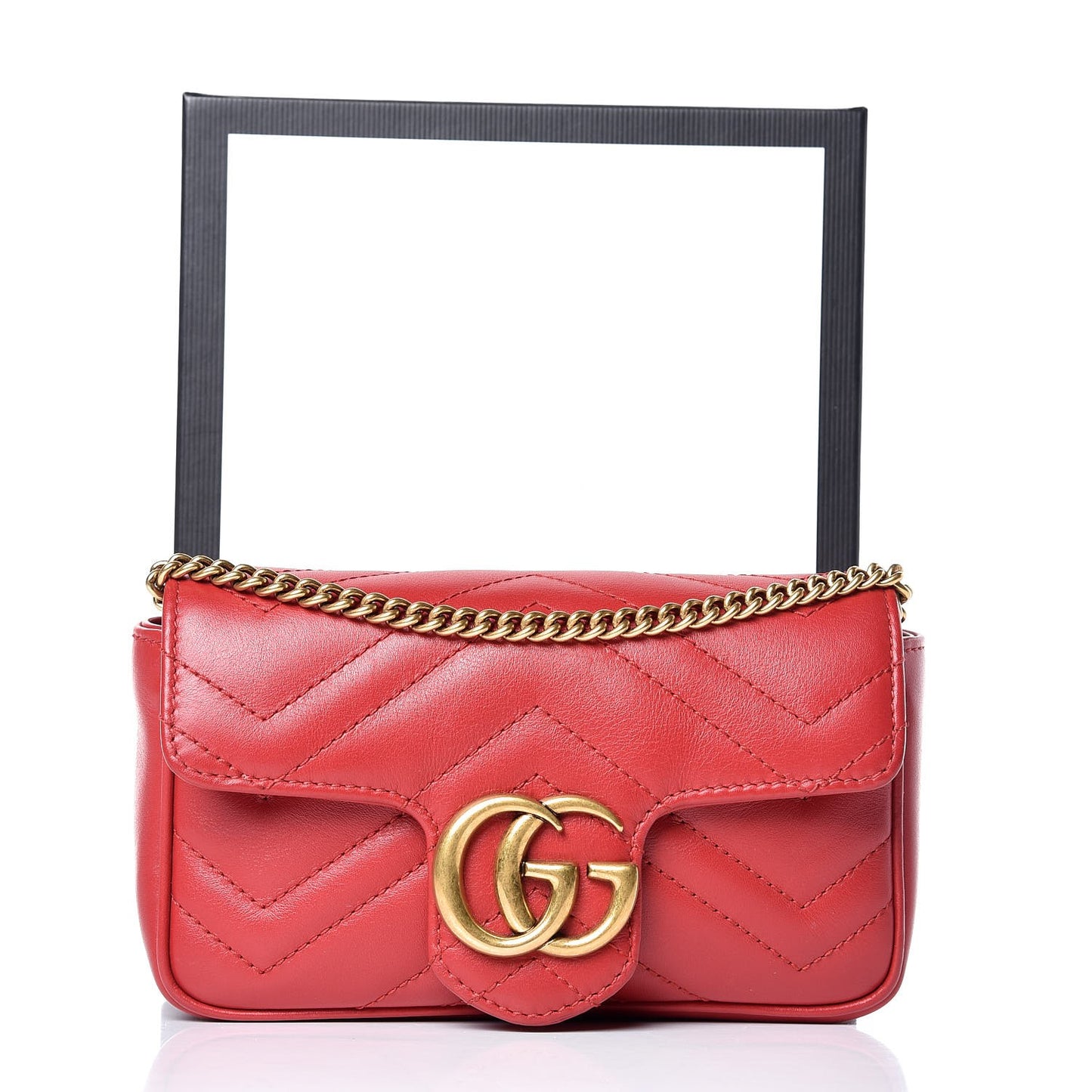 Calfskin Matelasse Super Mini GG Marmont Shoulder Bag Hibiscus Red