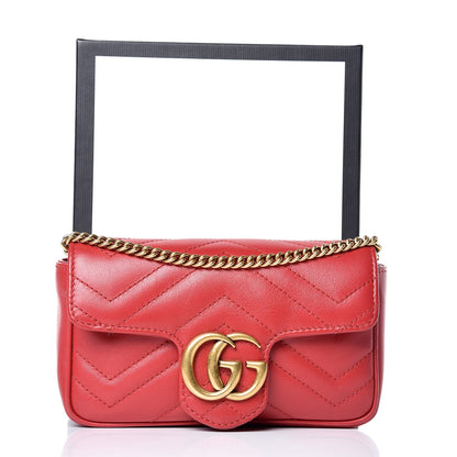 Gucci Calfskin Matelasse Super Mini GG Marmont Shoulder Bag Hibiscus Red 8 of 8