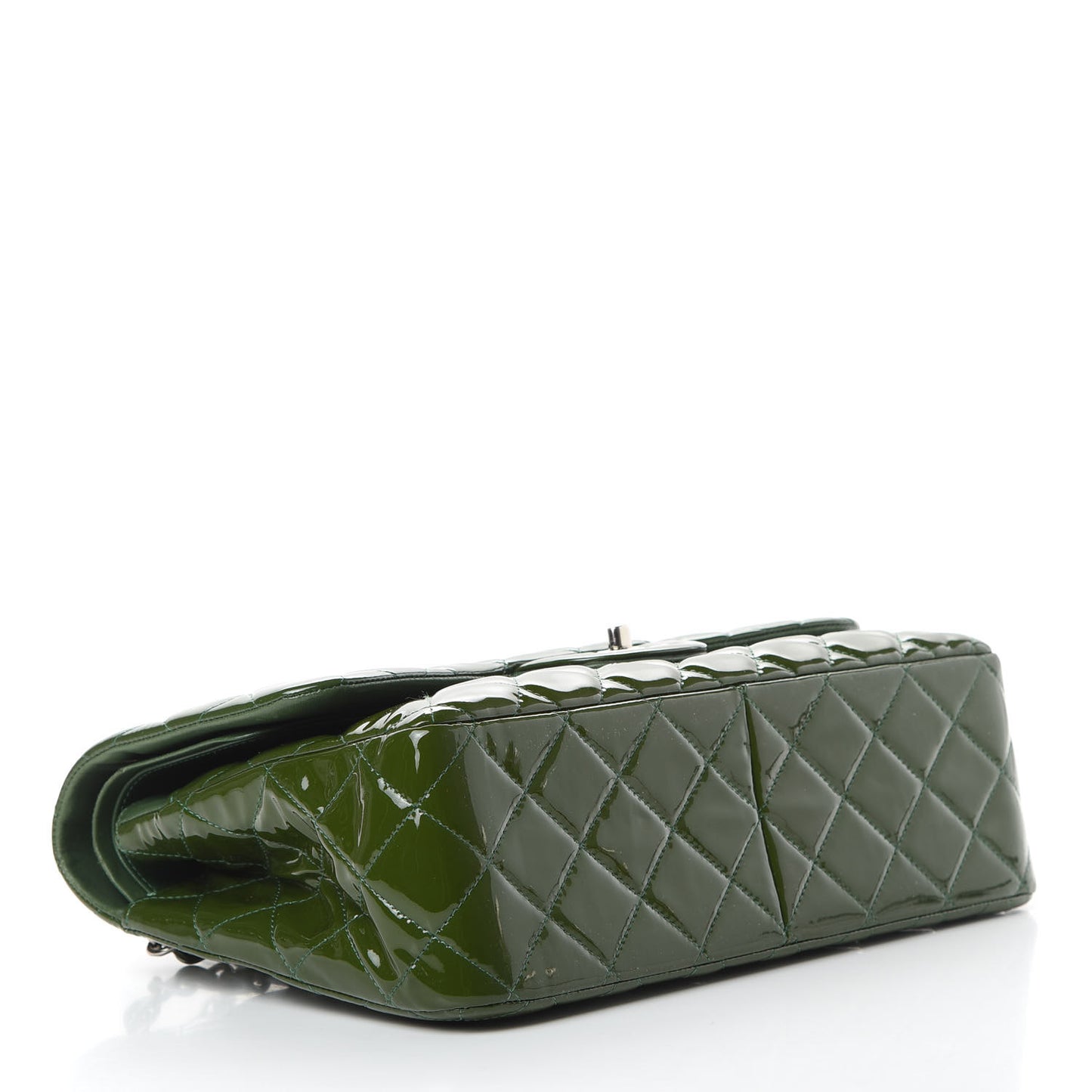 Patent Calfskin Quilted Jumbo Double Flap Green