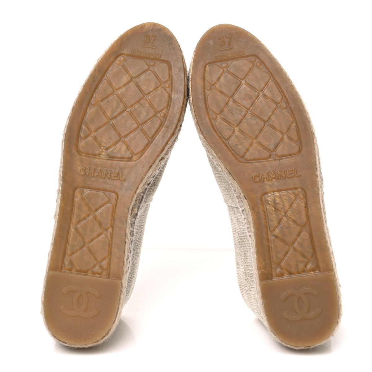 Chanel Toile Sequin CC Espadrilles 37 Beige Black 7 of 12