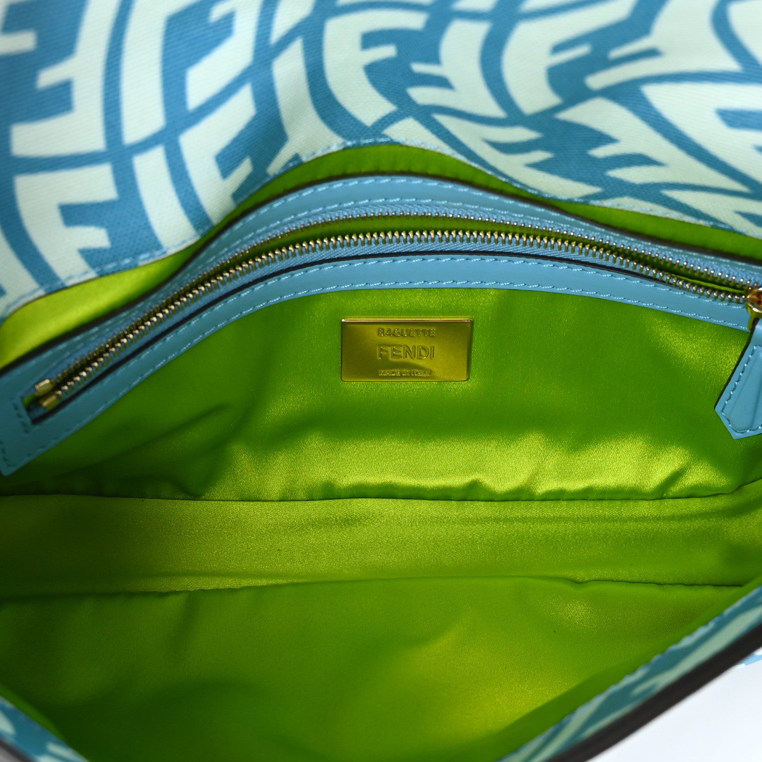 Fendi X SARAH COLEMAN Glazed Canvas Vitello King FF Vertigo Baguette 1997 Cyber Blue White 5 of 8