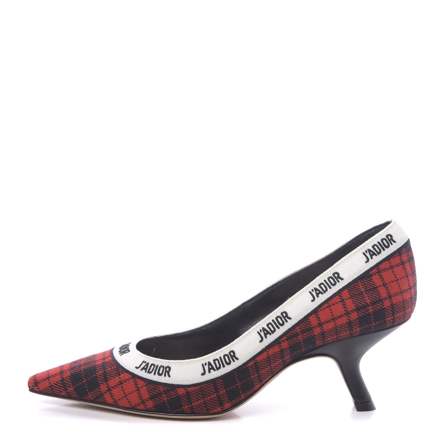 Canvas Ribbon Tartan Print Embroidered J'Adior 60mm Pumps 35.5 Black Red