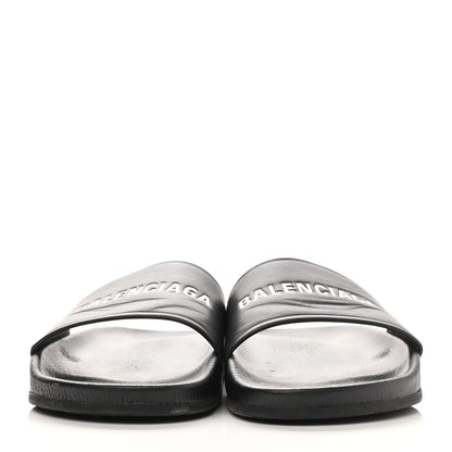 Balenciaga Nappa Logo Pool Slide Sandals 41 Black White 2 of 7