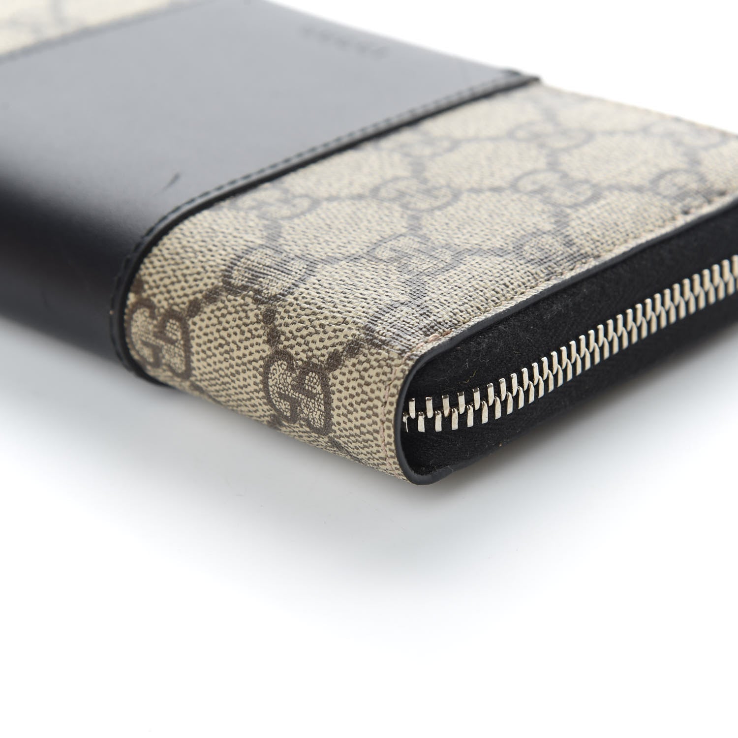 Gucci GG Supreme Monogram Selleria Calfskin Zip Around Wallet Beige Ebony Black 9 of 9