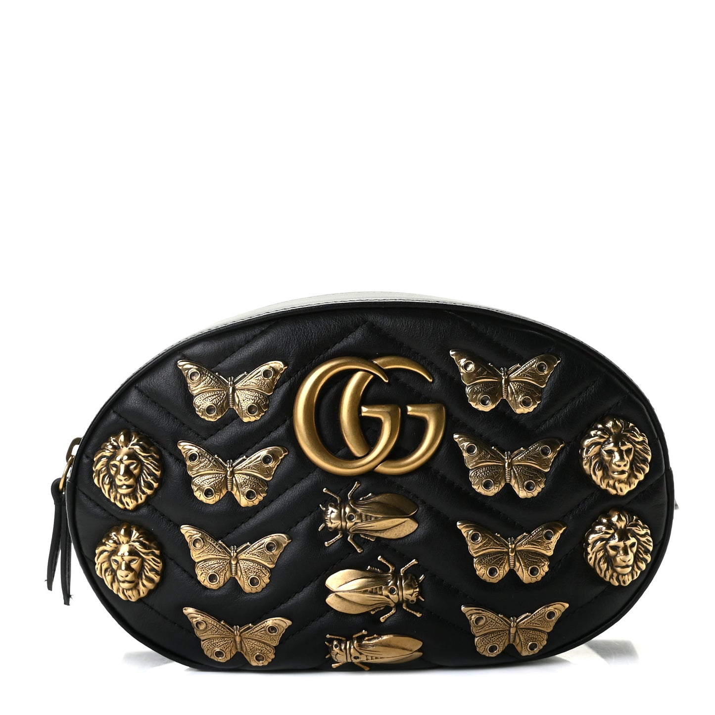 Calfskin Matelasse Animal Studs GG Marmont Belt Bag 75 30 Black