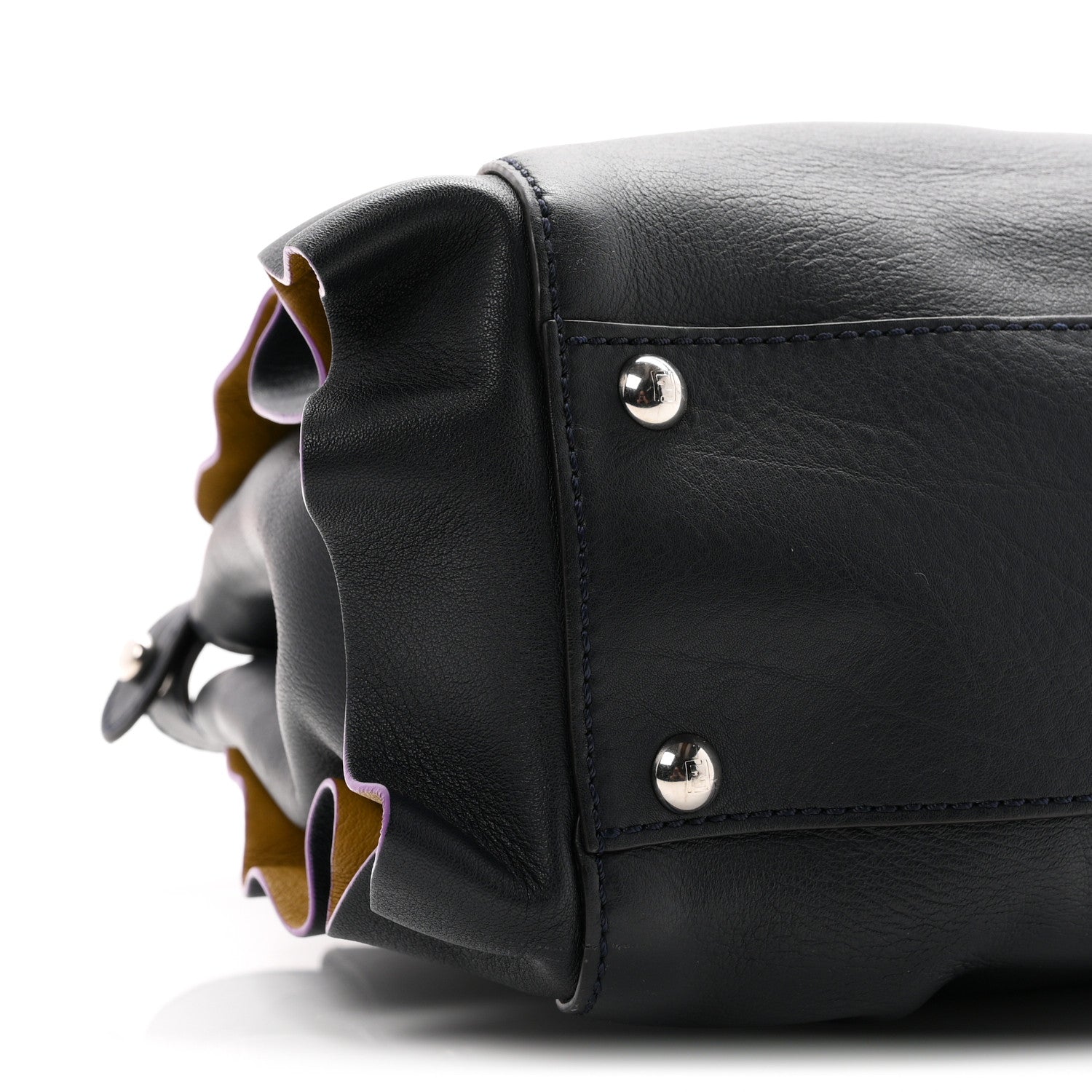 Fendi Vitello Seta Waves Bi-Color Medium Peekaboo Iconic Satchel Blue Notte Mostarda 9 of 10