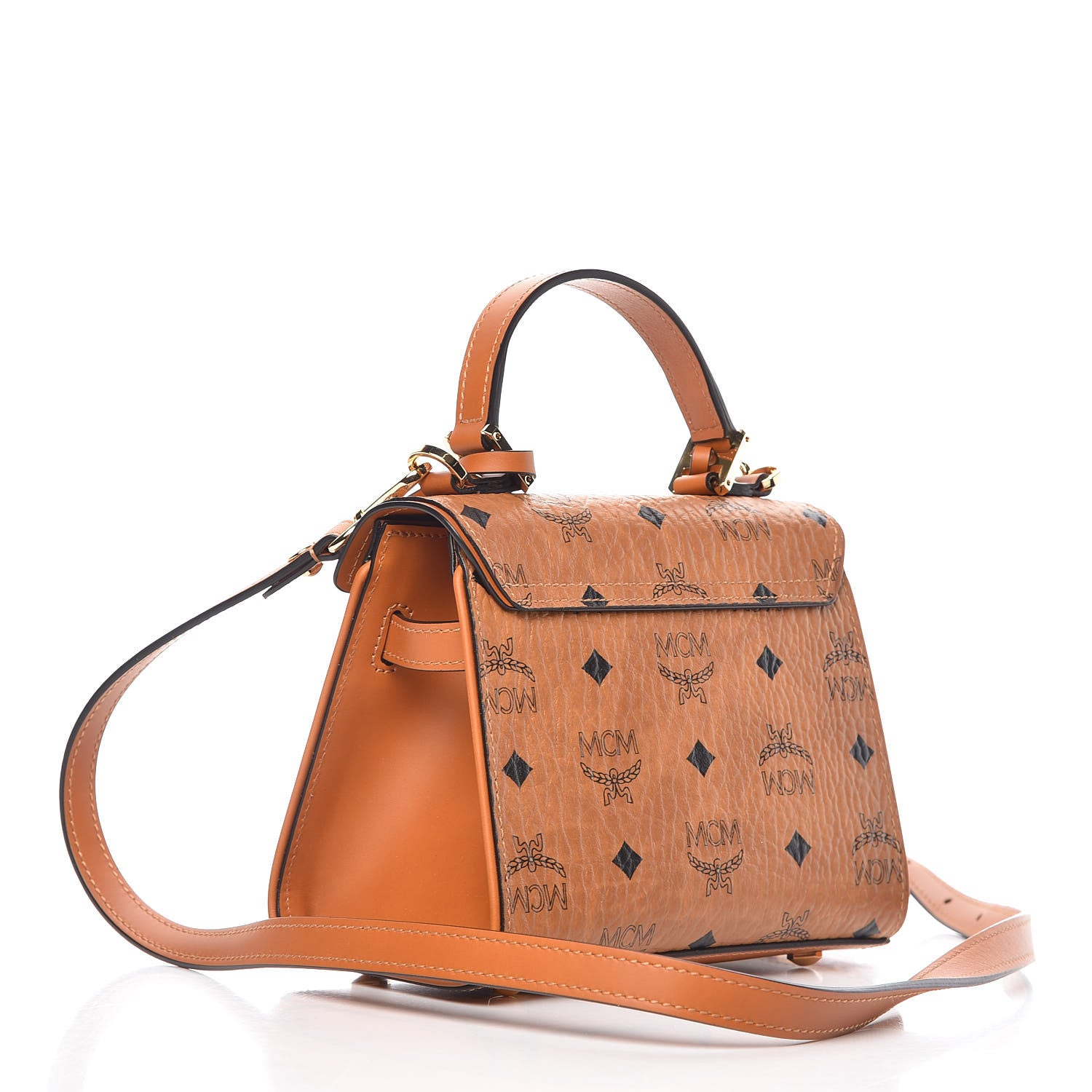 MCM Visetos X-Mini Heritage Top Handle Satchel Cognac 4 of 10