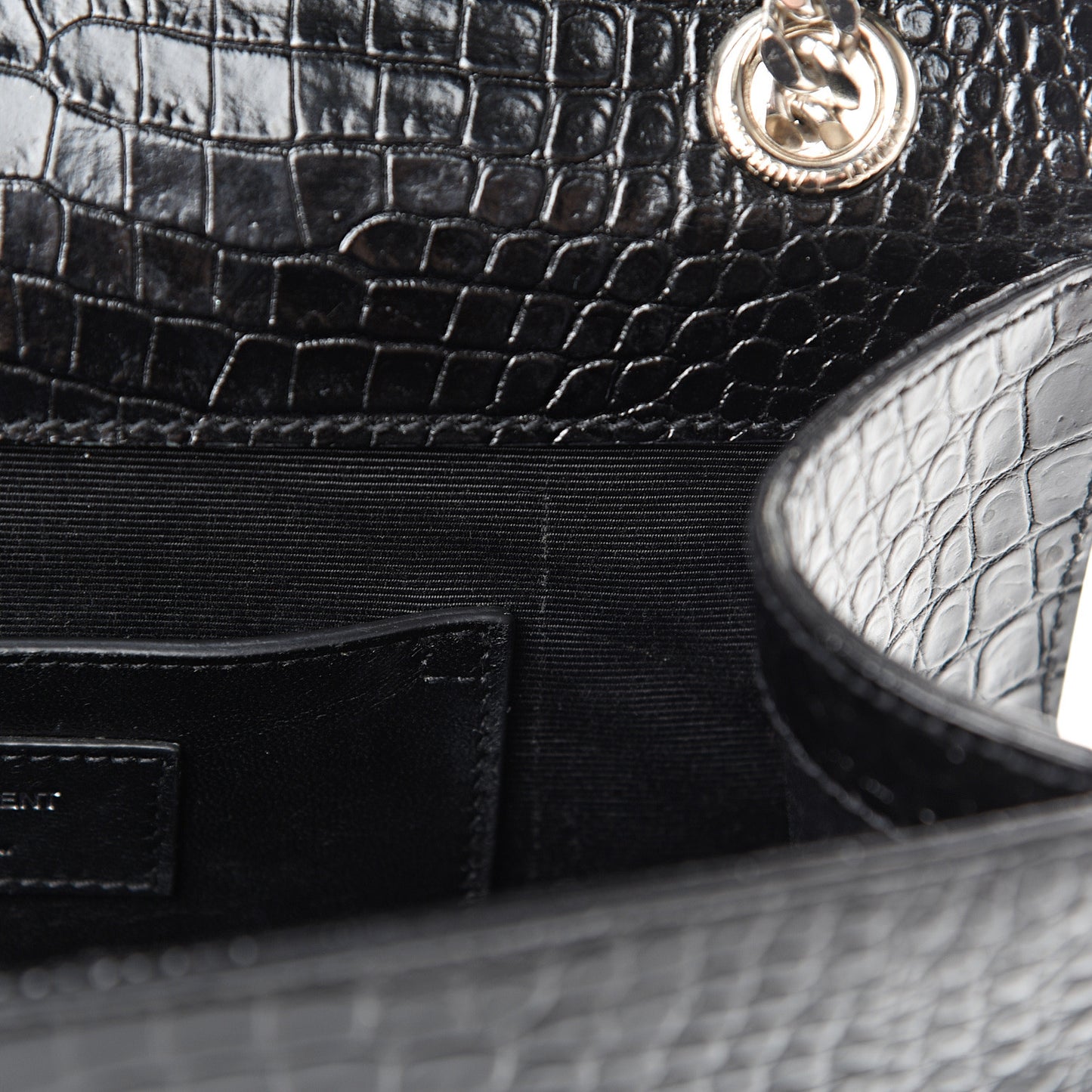Calfskin Crocodile Embossed Medium Monogram Envelope Chain Shoulder Bag Black