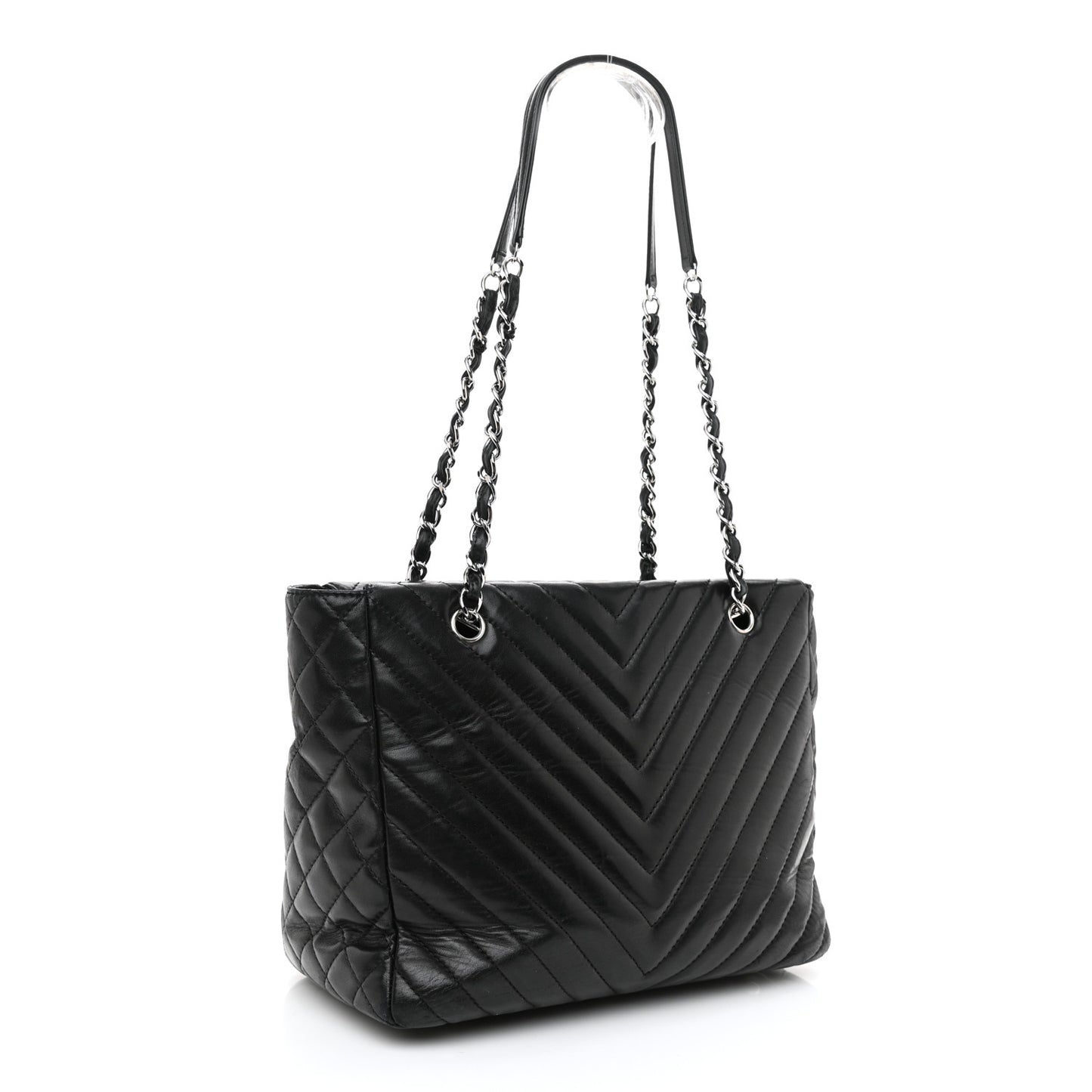 Lambskin Surpique Chevron Quilted Tote Black