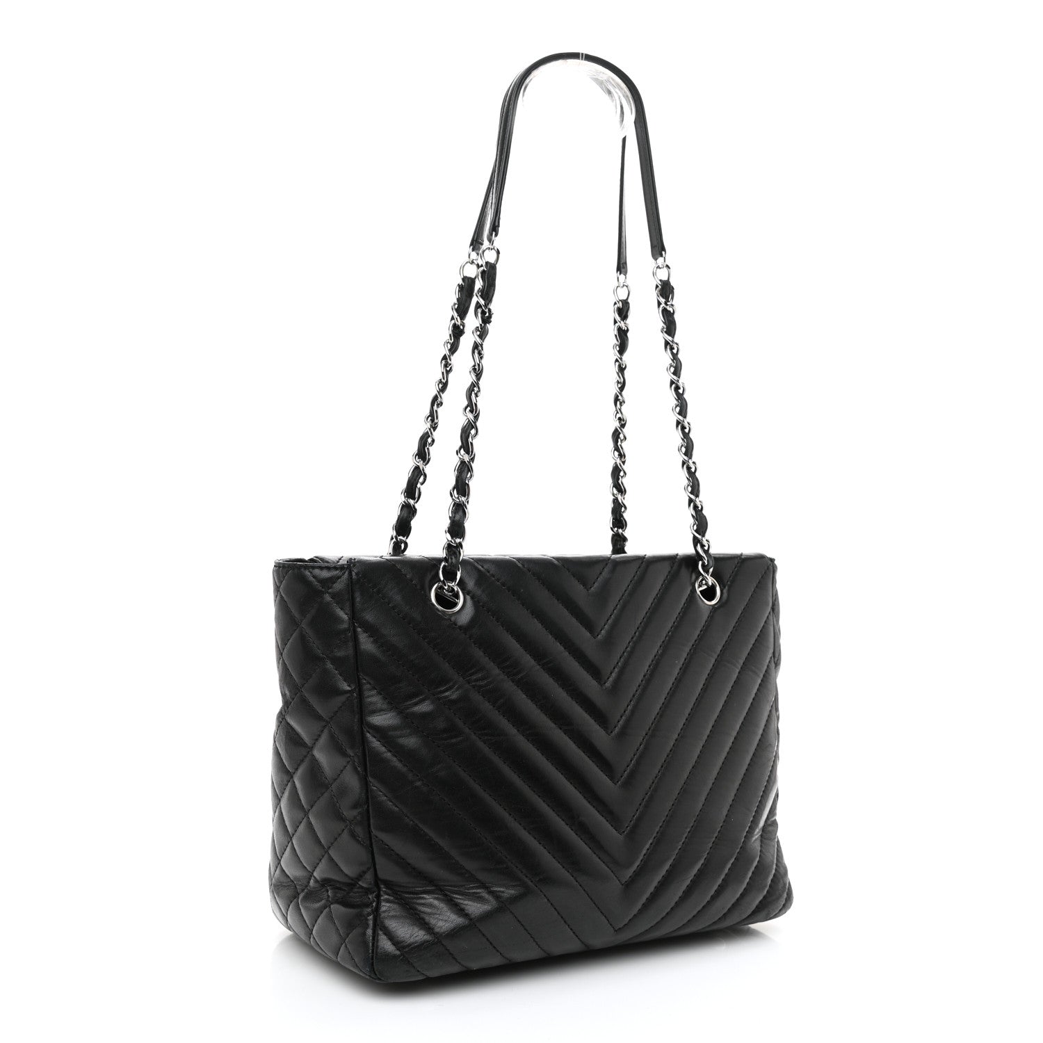 Chanel Lambskin Surpique Chevron Quilted Tote Black 2 of 11